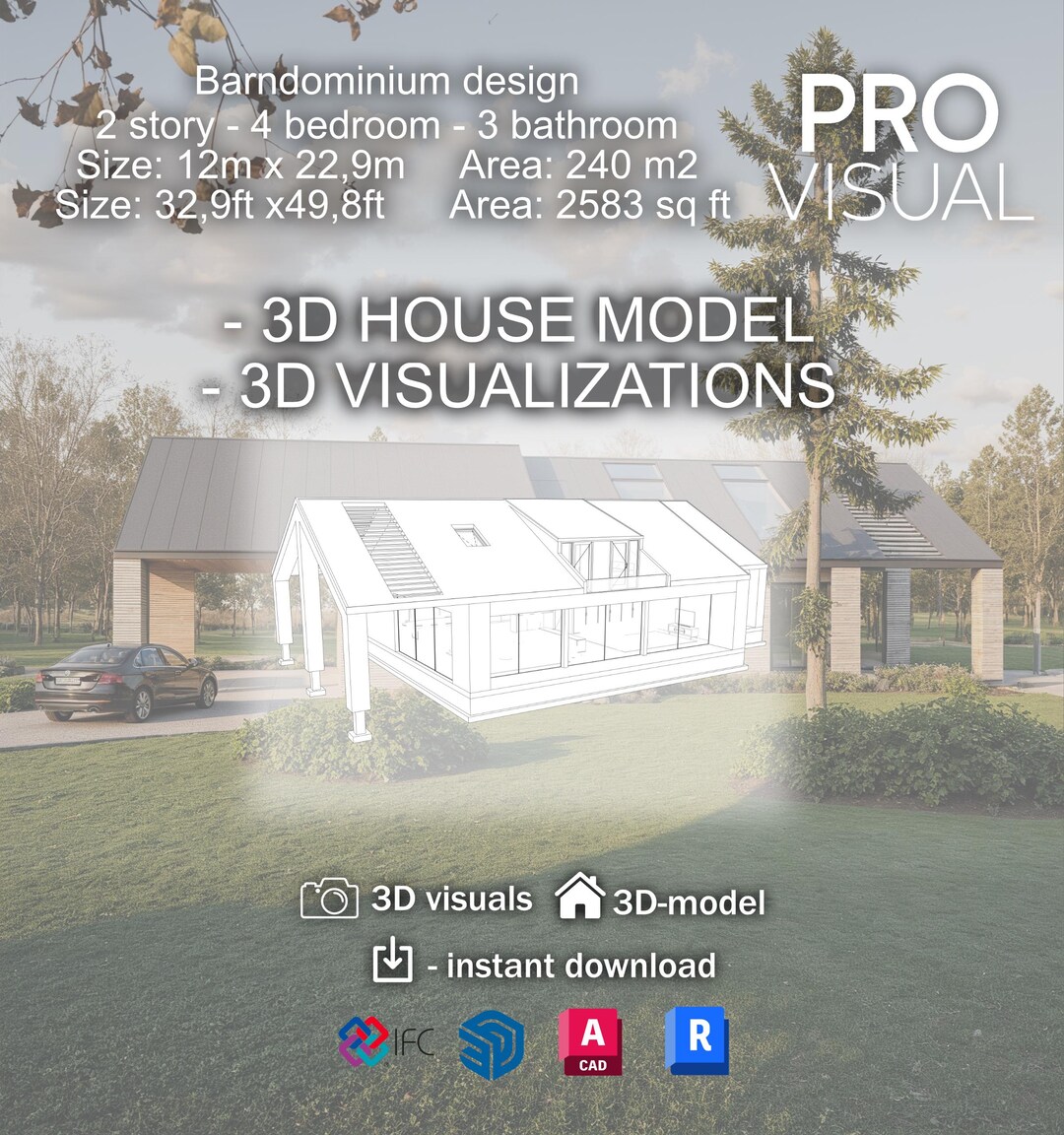 Barndominium 3D House Model & Visualizations | 2 Story 4 Bedroom Modern ...