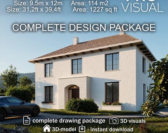 Mediterranean House Plans 4 Bedroom 3 Story Villa | Modern Home Design 114m2 1227 sq ft | Blueprint PDF + 3D Model + Architectural Drawings