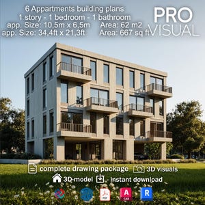 Progetti di complessi di 6 appartamenti / Set di layout di appartamenti di lusso / Download di PDF CAD di architettura / Planimetrie di piani di progettazione moderna