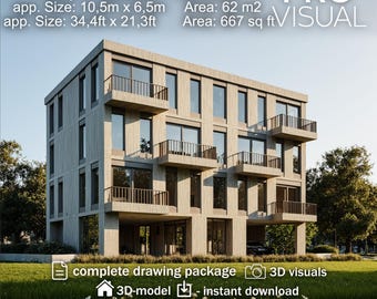 Planos de edificios de 6 apartamentos / Conjunto de distribución de condominios de lujo / Descarga de PDF CAD de arquitectura / Paquete de planos de diseño moderno