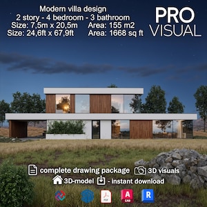 modern Villa Plans | Luxury Premium Two-Story Residence Building Blueprint PDF | Architectural Layout Design Construction Drawing Floor Plan
