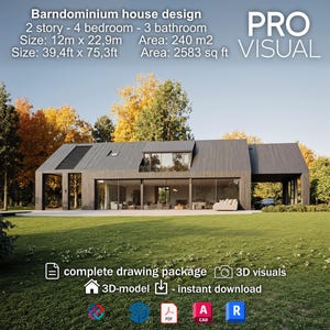 Modern Farmhouse Barndominium 2 story Home Plans – Custom Architectural Blueprints & Floor Plans – Complete Digital Download Building Design