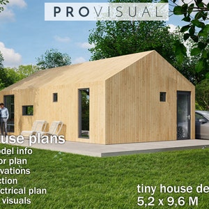 little home Tiny House CABIN FLOOR PLANS with Loft, Architectural Drawings & Small House Blueprint Build Plans Set diy plan