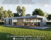 tiny HOUSE Plans 2 Bedrooms | Modern Small Home Floor Plan Design | Architectural Drawing Package + 3D Model | PDF CAD Revit Files