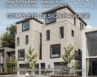 2x Duplex House Plan – 4 Bedroom 4 Story Multi-Unit Building, Complete Architectural Drawing Package with 3D Model & Visuals, home design