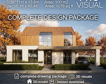 Luxury Modern Villa Plans | Contemporary Two-Story Home Design | Detailed Architectural Plan Set | Modern House Drawings with 3D Model
