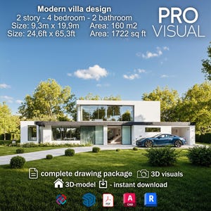 Modern Villa House Plans | 2-Story Luxury Home Design Blueprint | Contemporary Architectural Drawing & 3D Digital Model | SKP DWG IFC file