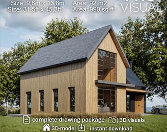 Modern Luxury Villa House Plan | 2-Story 3 bedroom Residential Architectural Blueprint PDF | Detailed Floor Plan Drawings Digital Download