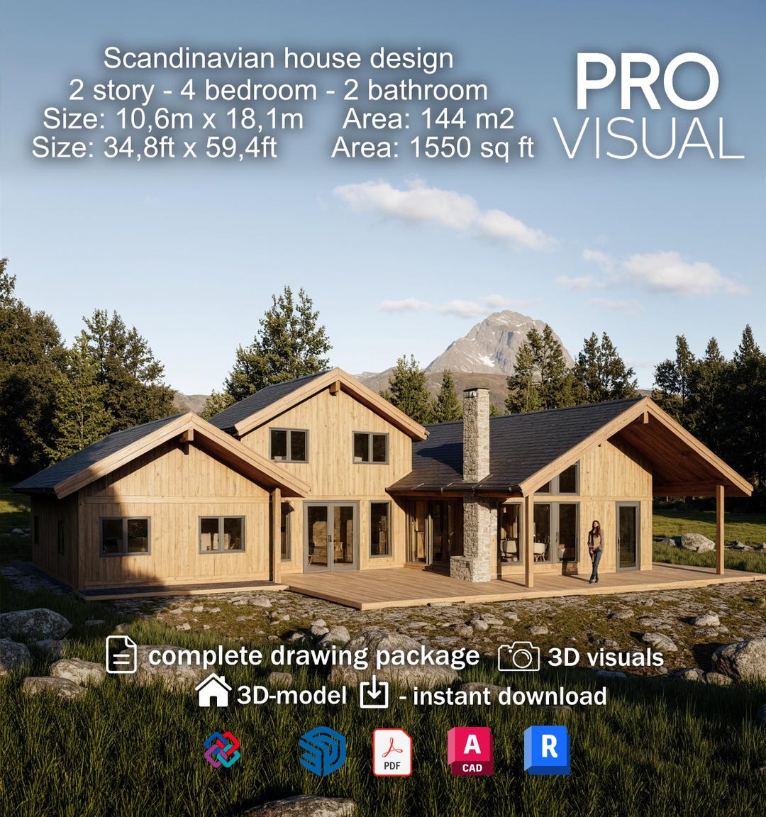 Scandinavian House Design Plans | Cabin Floor Plan PDF IFC | Nordic ...