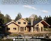 Scandinavian House Design Plans | Cabin Floor Plan PDF IFC | Nordic Home Building Blueprint Layout | Architectural Drawing Construction Plan