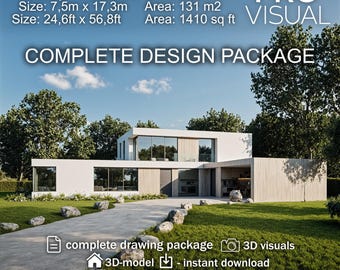 Modern Villa House Plans | Luxury 2-Story Home Building Plan PDF | Architectural Blueprint Layout Design Construction Drawing Floor Plan