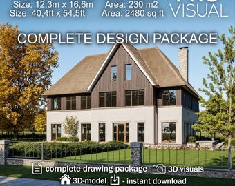 Modern Villa Architectural 3D Design Plans | Luxury Home Building Blueprint PDF & IFC | Contemporary House Layout Construction Drawings