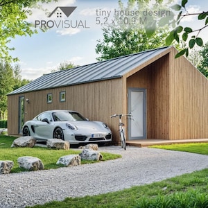 Tiny House Cabin FLOOR PLAN, Small Home Guest House Blueprint Architectural Build Plans with Loft AIRBNB, construction drawing small design