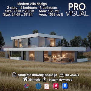 Modern Villa Plans | Luxury 2-Story Home Building Plan PDF | Architectural Layout Design Drawing Floor Plan | House Plan Blueprint | IFC SKP