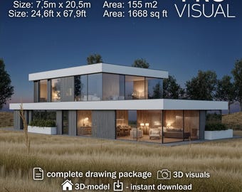 Modern Villa Plans | Luxury 2-Story Home Building Plan PDF | Architectural Layout Design Drawing Floor Plan | House Plan Blueprint | IFC SKP