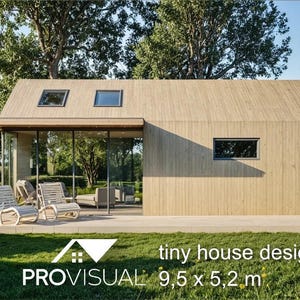 TINY HOUSE floor plans with Loft, Architectural Drawings & Small House Blueprint Build Plans Set, design drawing, 3D model DIY wooden house