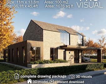 Luxury Modern Home Plans | Contemporary 2-Story House Design | Architectural Blueprint Set | Modern Villa Drawings with 3D Model Floor Plans