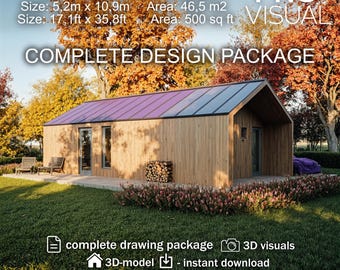 Tiny House Floor Plan with Loft | Airbnb Guest House Blueprint PDF | Small Home Building Plan & Architectural Design Layout for Tiny Home