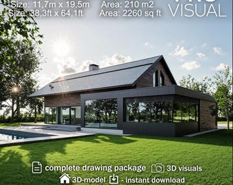 Modern Villa House Plan – 4 Bedroom, 2 Story Home, 210 m2 (2260 sq ft), Complete Design Package with 2D Drawings, 3D Model & Visuals