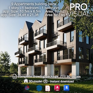 9 Projetos de Prédios de Apartamentos de Luxo | Planta de Condomínio Moderno | Kit de Arquitetura Profissional em CAD/PDF | Pacote de Projetos em 3D