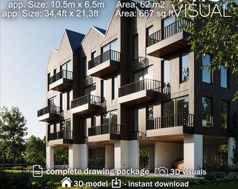 9 Luxury Apartment Building Plans | Modern Condo Layout Blueprint | Professional CAD/PDF Architecture Kit | 3D Model Blueprint Design Bundle