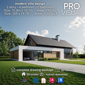 Modern HOUSE DESIGN Plans, Luxury Villa BLEUPRINT, Digital Home Floor Plan Download, Architectural Drawings, luxury villa 3D model plans