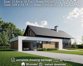 Plans de conception de maison moderne, villa de luxe BLEUPRINT, téléchargement de plan d'étage de maison numérique, dessins d'architecture, plans de modèle 3D de villa de luxe