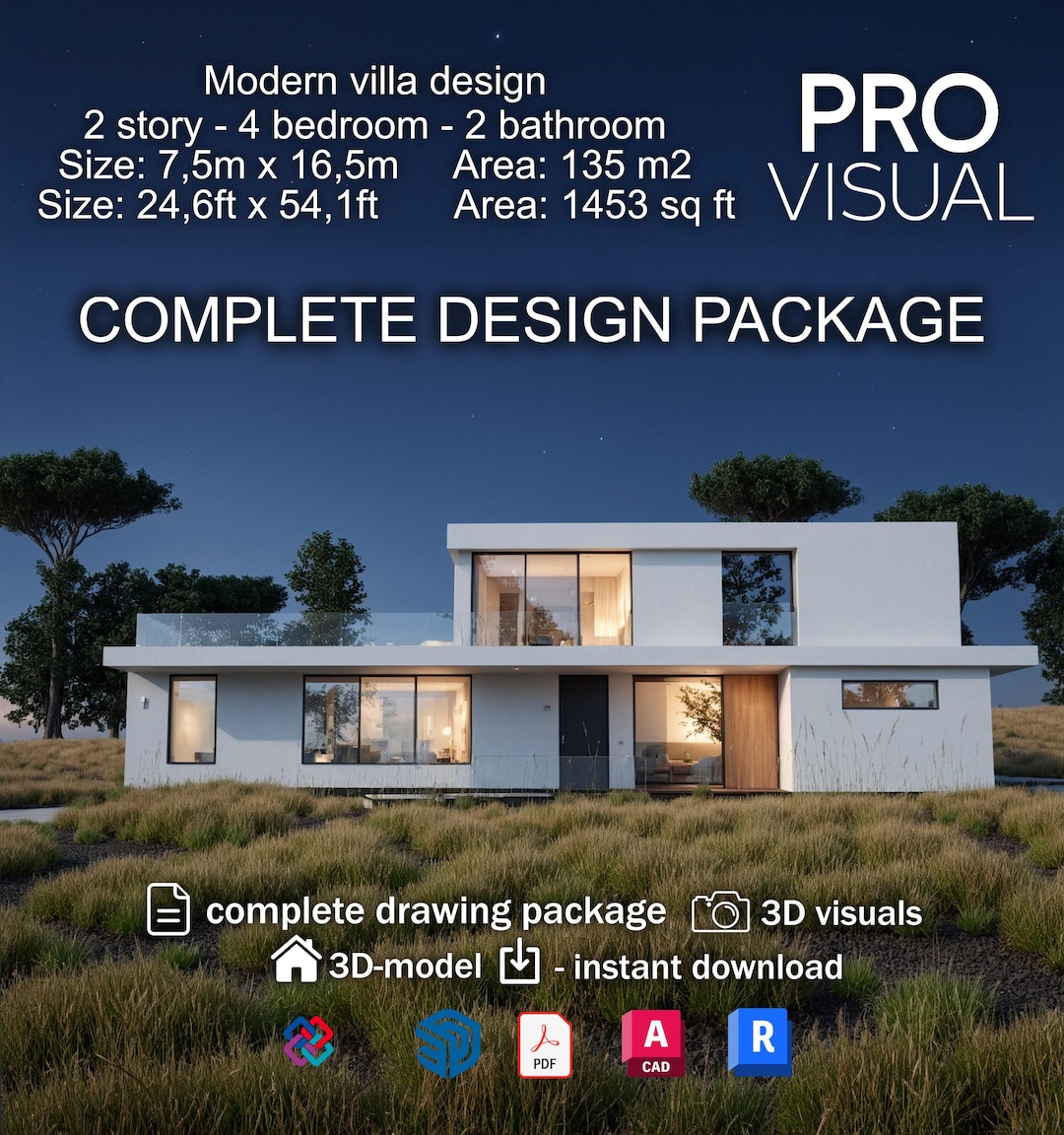 Modern Villa House Plans | Luxury 2-story Home Building Plan PDF ...
