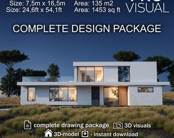 Modern Villa House Plans | Luxury 2-Story Home Building Plan PDF | Architectural Layout Design Drawing Floor Plan | House Plan Blueprints