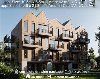 9 Luxury Apartment Building Plans | Modern Condo Layout Blueprint | Professional CAD/PDF Architecture Kit | 3D model Blueprint Design Bundle