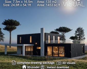 Modern Villa House Plans | Luxury 2-Story Home Building Plan PDF | Architectural Blueprint Layout Design Construction Drawing Floor Plans