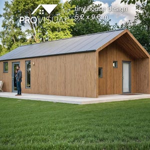 AIRBNB Tiny Guest HOUSE Floor PLAN, Digital Download Small Home Blueprint & Architectural Drawings Loft Plan, wooden cabin design