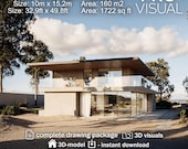 Modern Villa House Plan – 2-Story Architectural Design + 3D Model – Contemporary Home Blueprint Floor Plans – Luxury Modern Architecture