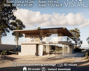 Modern Villa House Plan – 2-Story Architectural Design + 3D Model – Contemporary Home Blueprint Floor Plans – Luxury Modern Architecture