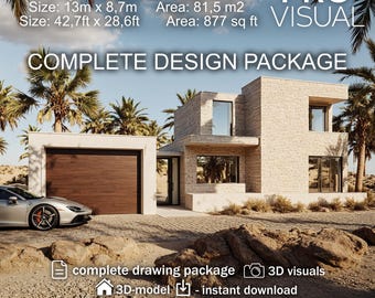 Mediterranean Style House Plans 81.5 m2 (877 sq ft) – Modern 2 Story home – 2 Bedroom Home – Architectural Drawings, Floor Plans + 3D Model