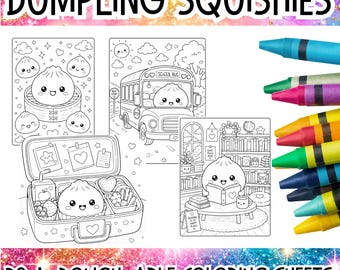 Squishy Kawaii Dumpling Coloring Pages Bundle