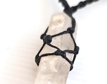 Raw Smoky Quartz Pendant – Handcrafted in Black Macrame