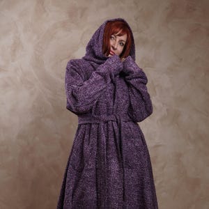 Hooded Maxi Cardigan: Wool Blend Gothic Jacket with Belt