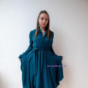 Asymmetrical Knitted Cardigan, Elf Cloak, Turquoise Winter Cloak with Hood