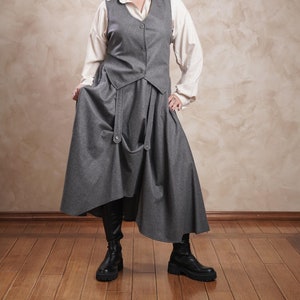 Wool Skirt with Lining – Handmade Pleated or Straight Style | Adjustable Fit with Elastic Waist | Asymmetrical Art Skirt