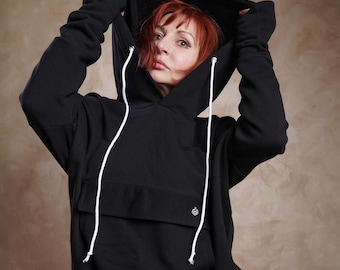 Oversized hoodie: katoenwolmix, grote capuchon, zak