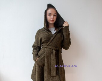 Hooded Maxi Cardigan: Wool Blend Gothic Sweater Jacket
