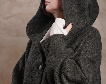 Chaleco con capucha para mujer / Cárdigan asimétrico con cinturón / Chaqueta polar acogedora con bolsillos