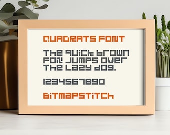 Alfabeto de punto de cruz "Quadrats" de fuente de ciencia ficción (PDF): minimalista, angular y moderno. Conjunto completo de caracteres.