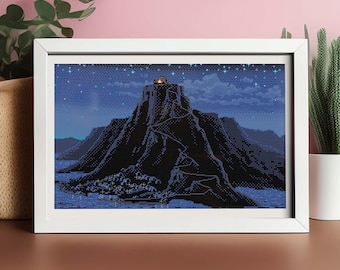 Patrón de punto de cruz de Monkey Island: Pantalla de título de Mêlée Island sin logotipo (patrón en PDF)