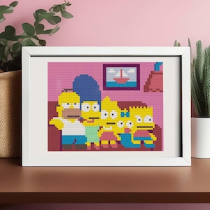 Simpsons Couch Scene Cross Stitch Pattern – Homer, Marge, Bart, Lisa – Cartoon TV Embroidery (PDF)