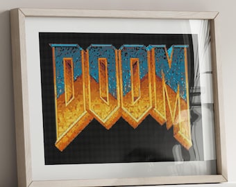 Patrón de punto de cruz del logotipo de DOOM: Pixel Art de un FPS clásico retro, Id Software (PDF)