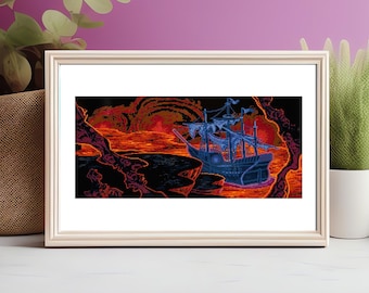 Patrón de punto de cruz del barco fantasma de LeChuck - Río de lava de Monkey Island - Pirate Craft Design