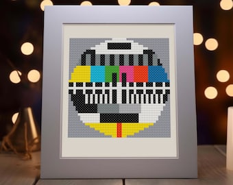 Patrón de prueba de TV CRT vintage, patrón de punto de cruz - Philips Circle Design, decoración retro para el hogar