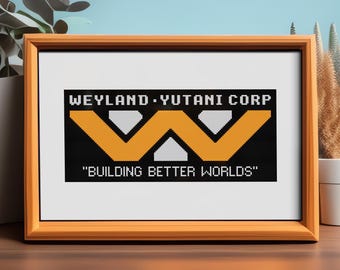 Patrón de punto de cruz Weyland-Yutani: logotipo de ciencia ficción, terror alienígena, PDF ciberpunk, decoración oscura DIY